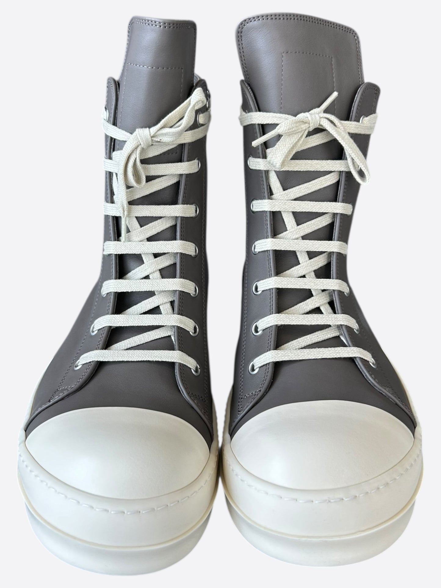 Rick Owens Grey & White Leather High Top Sneakers