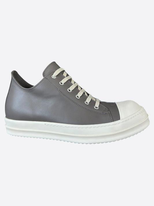 Rick Owens Grey & White Leather Low Top Sneakers