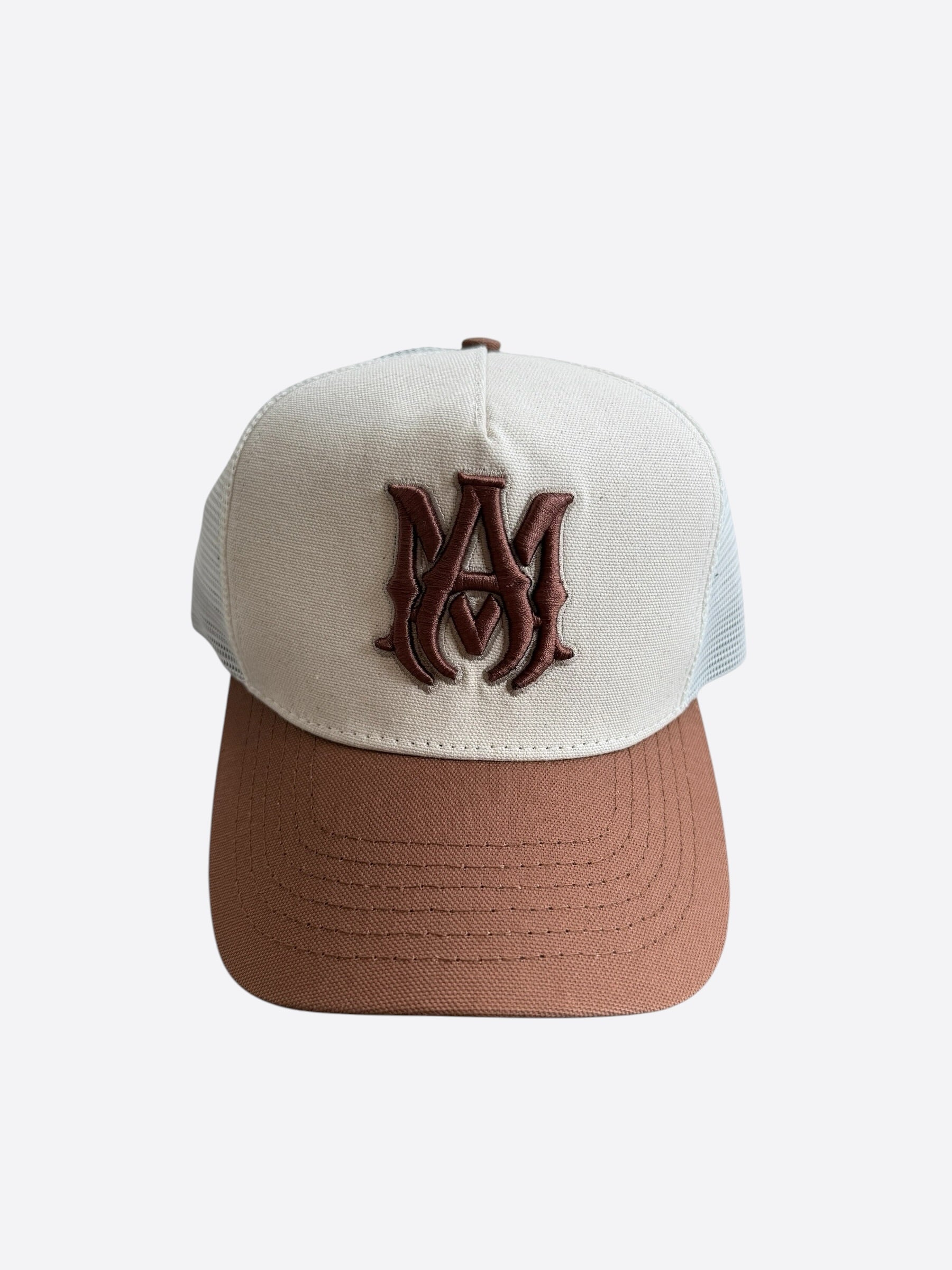 Amiri White & Brown MA Logo Trucker Hat – Savonches