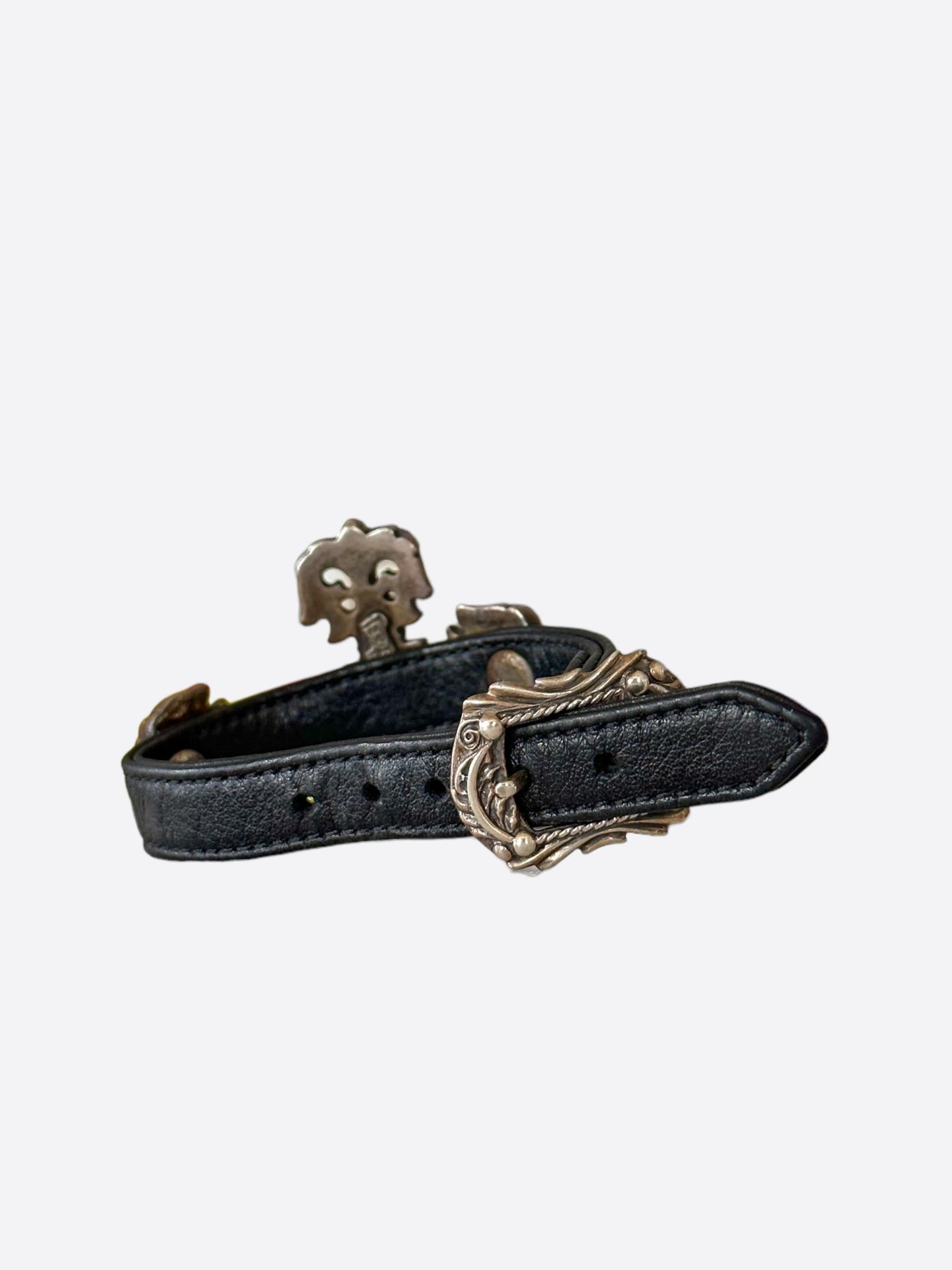 Chrome Hearts Black Leather Filigree Cross Gunslinger Bracelet