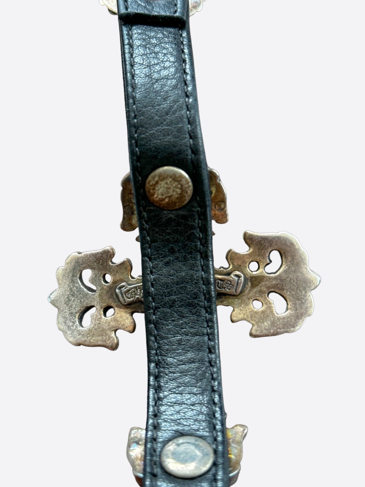 Chrome Hearts Black Leather Filigree Cross Gunslinger Bracelet