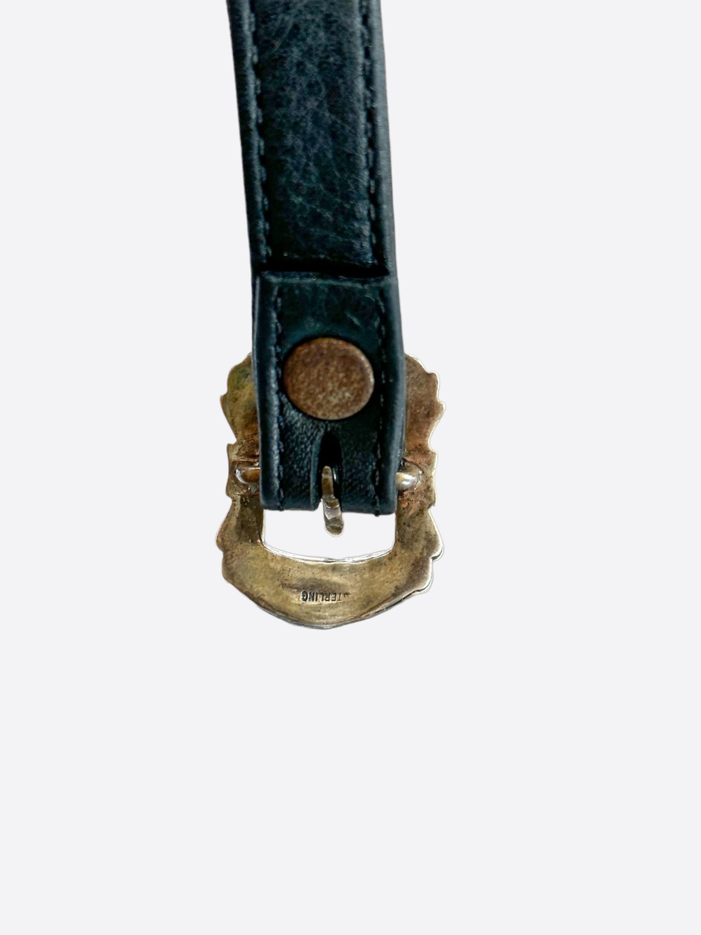 Chrome Hearts Black Leather Filigree Cross Gunslinger Bracelet