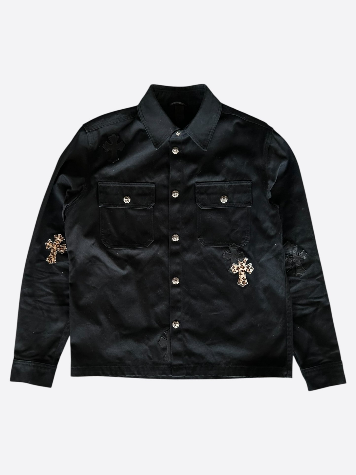 Chrome Hearts Black & Cheetah Cross Patch Work Dog Jacket