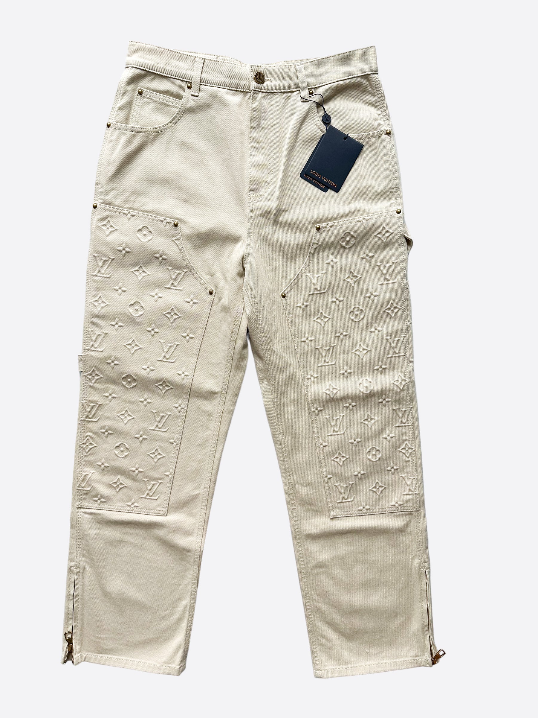 Louis Vuitton White Monogram Patch Jeans White. Size 40