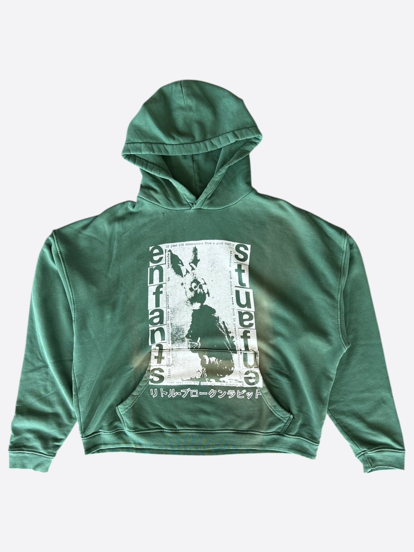 Enfants Riches Deprimes Green & White Rabbit Distressed Hoodie