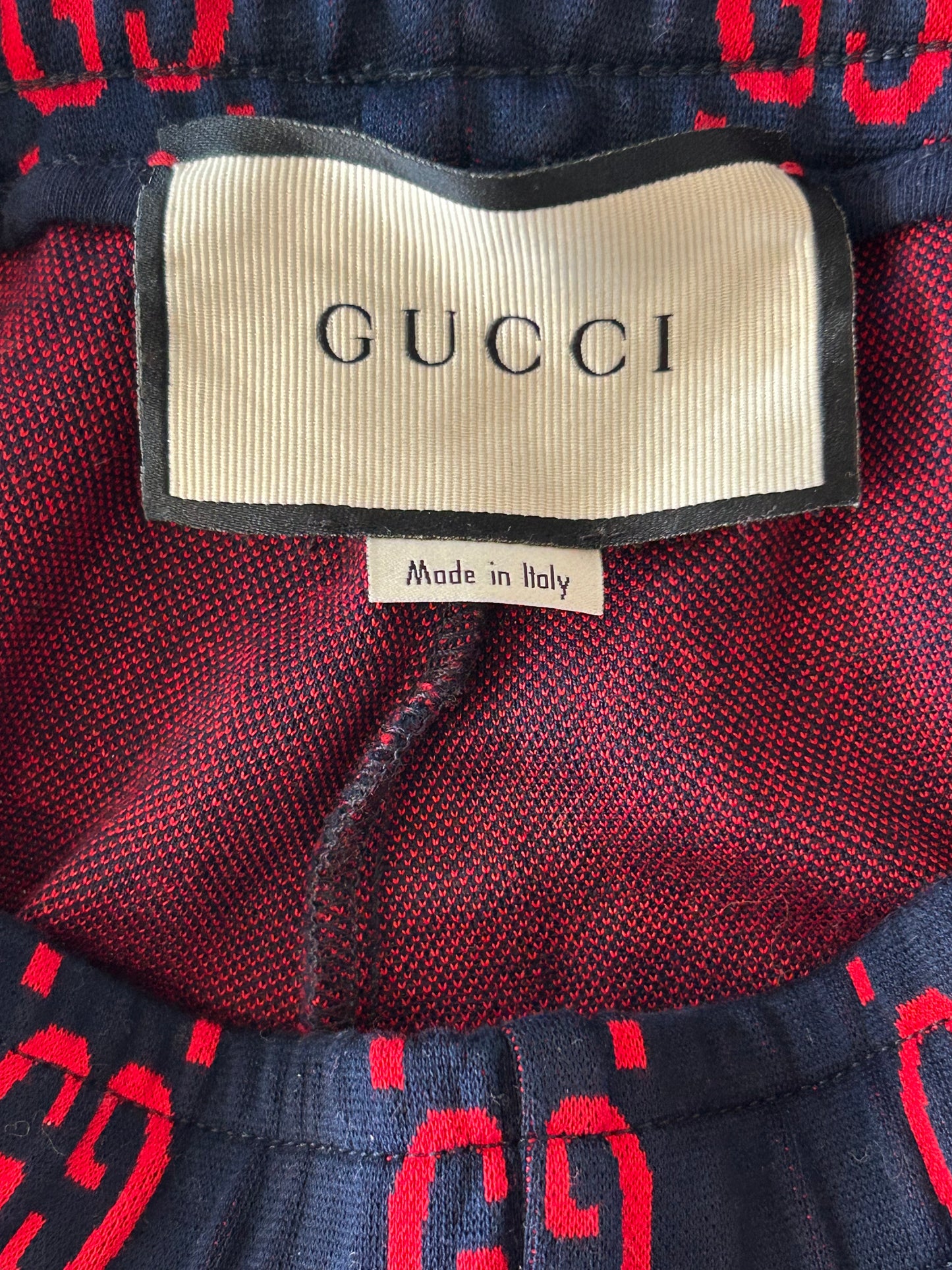 Gucci Navy & Red GG Monogram Jacquard Shorts