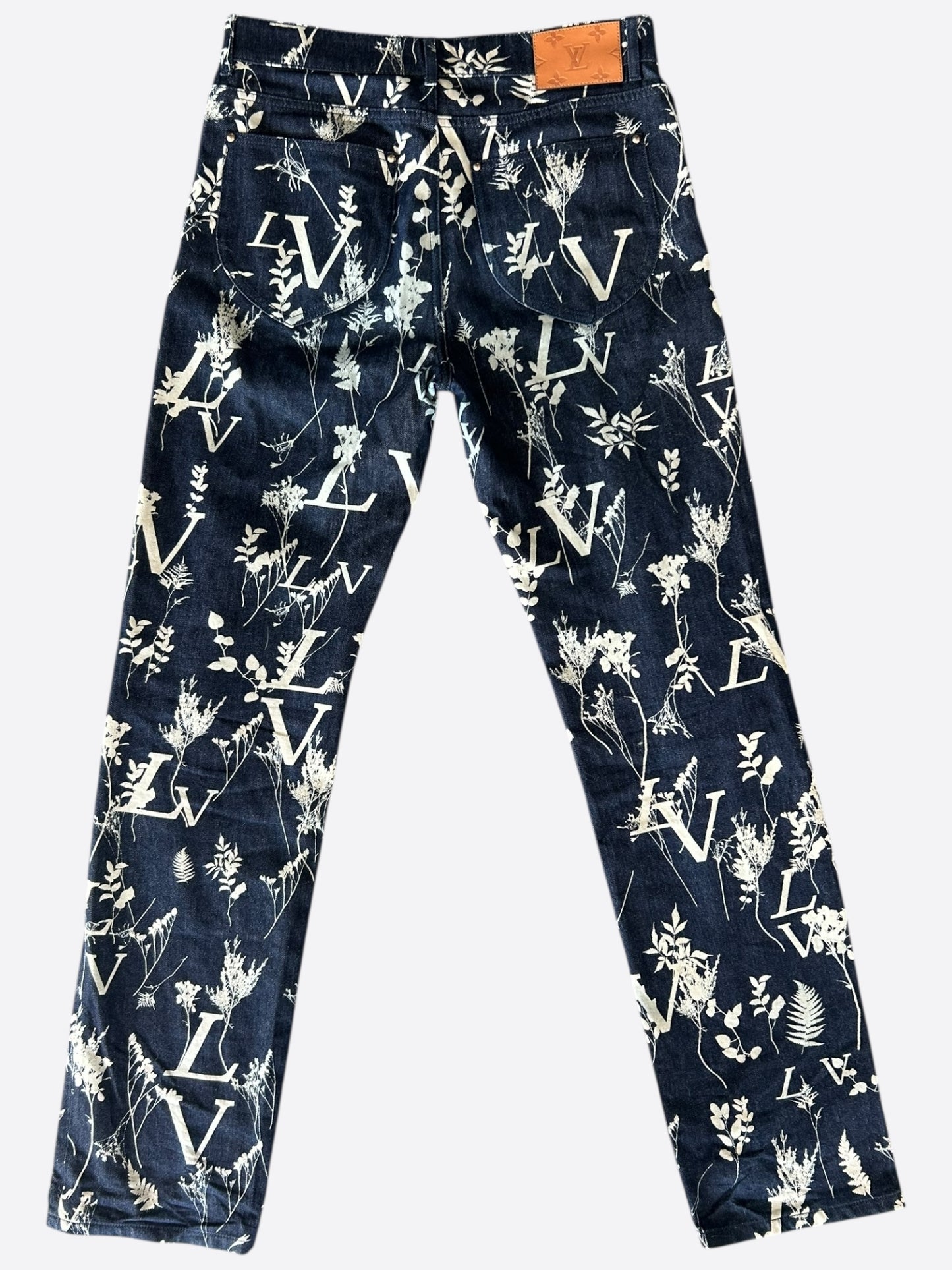 Louis Vuitton Navy & White Leaf Jeans