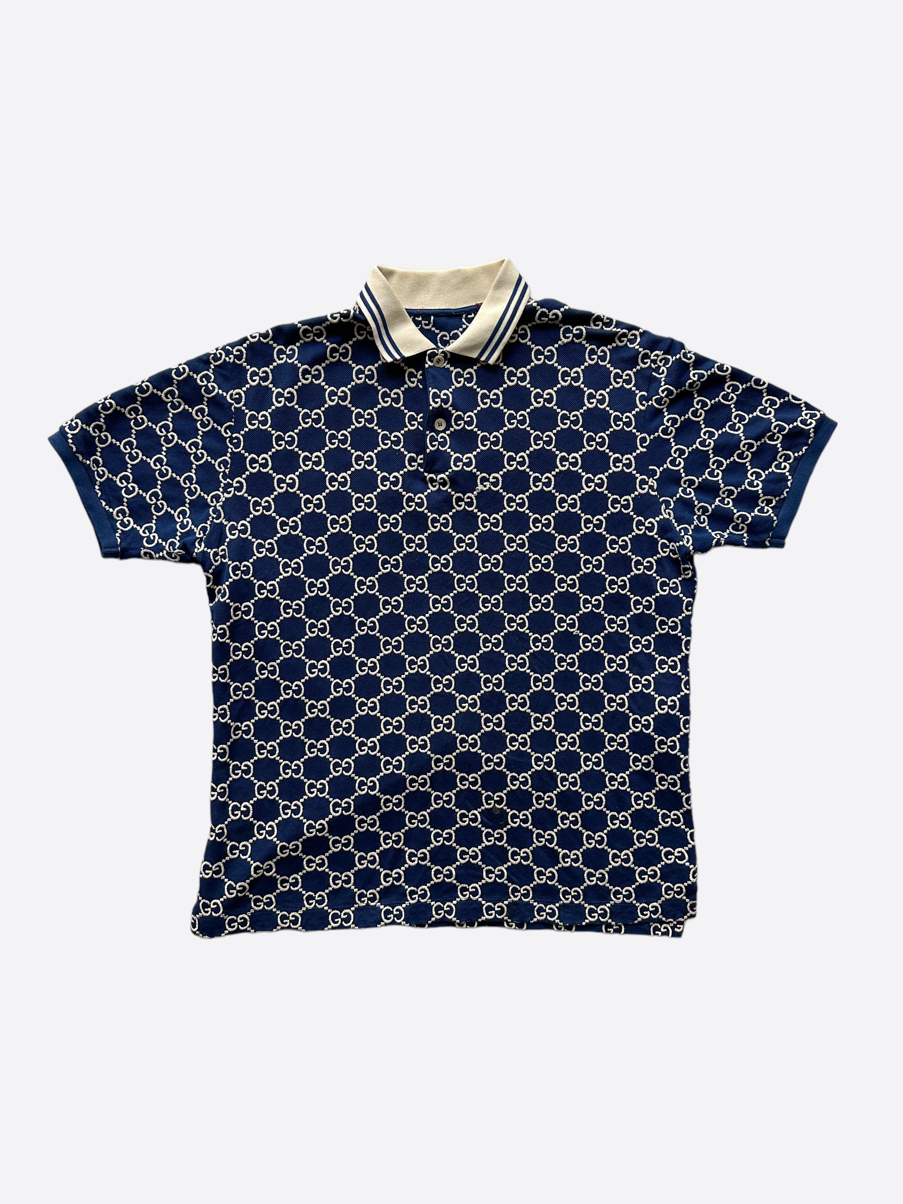 L - Gucci Vintage Authentic Monogram Blue Polo Shirt