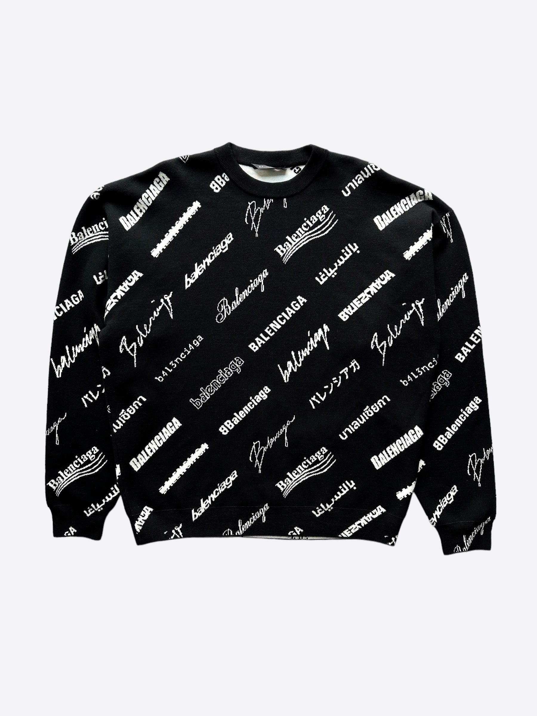 Balenciaga Black White Logomania All Over Knit Sweater Savonches