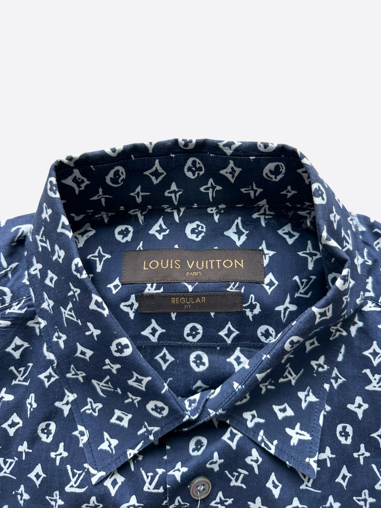 Louis Vuitton Navy & White Monogram Button Up Shirt