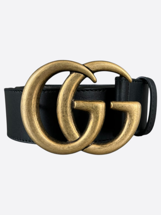 Gucci Black & Gold GG Buckle Leather Belt