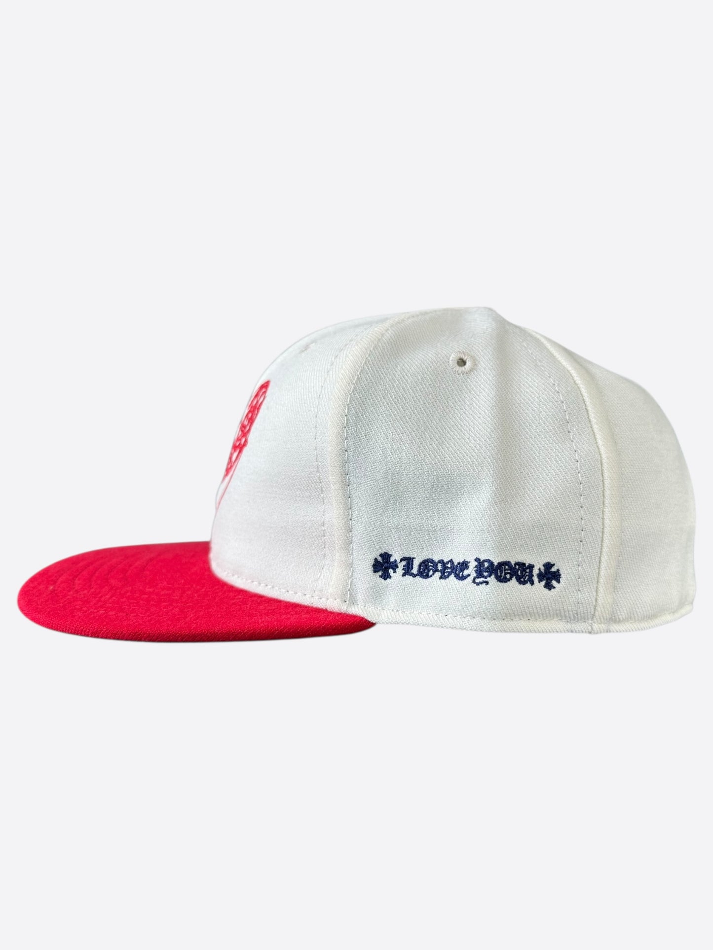 Chrome Hearts White & Red Heart Logo Fitted Hat