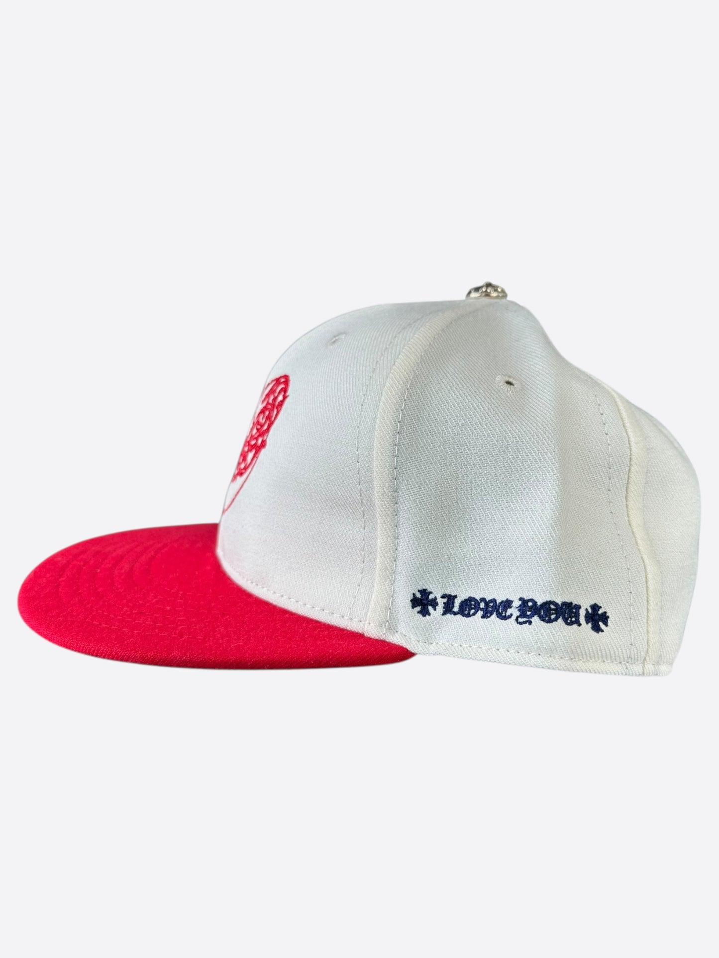 Chrome Hearts White & Red Heart Logo Fitted Hat