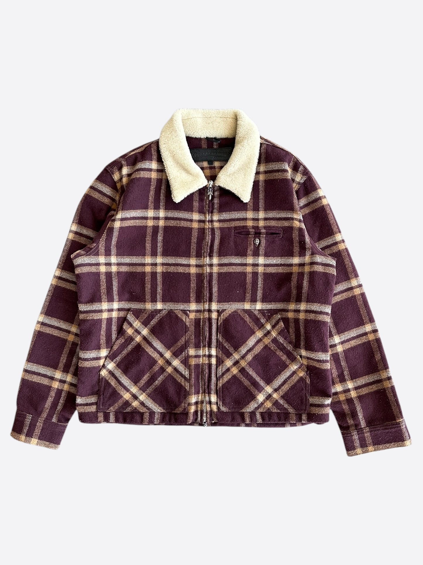 Chrome Hearts Black & Red Plaid Sherpa Jacket