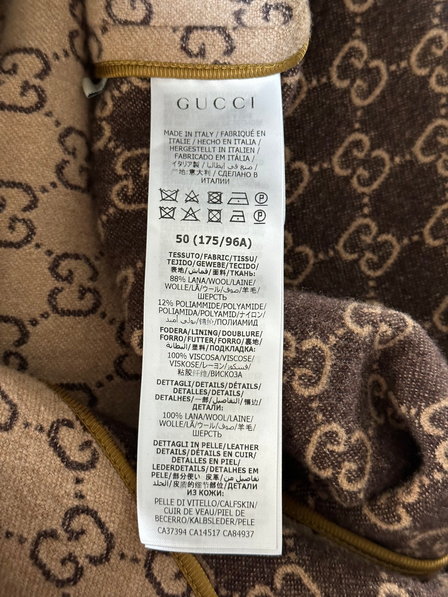 Gucci Beige & Brown GG Monogram Wool Coat
