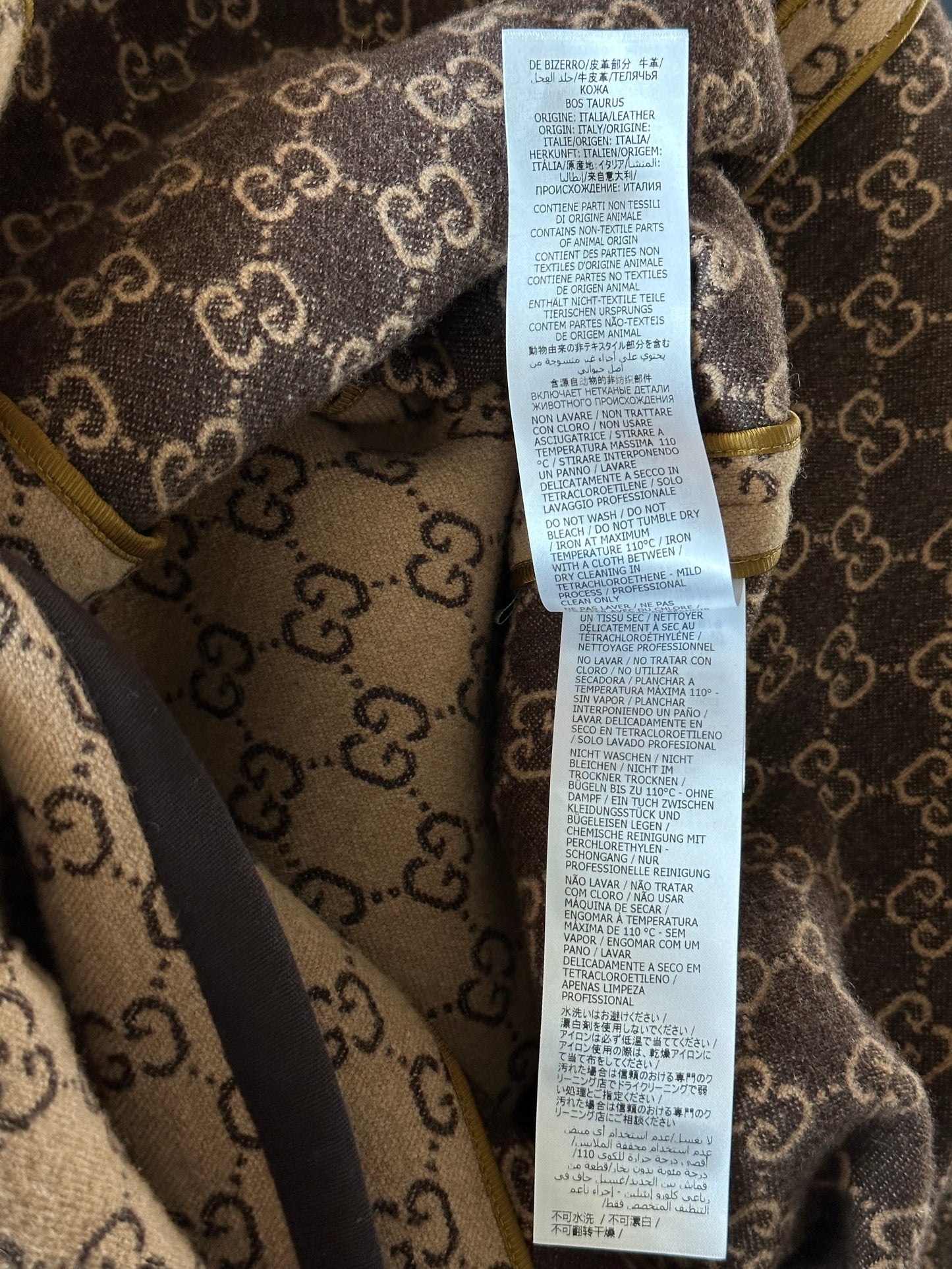 Gucci Beige & Brown GG Monogram Wool Coat