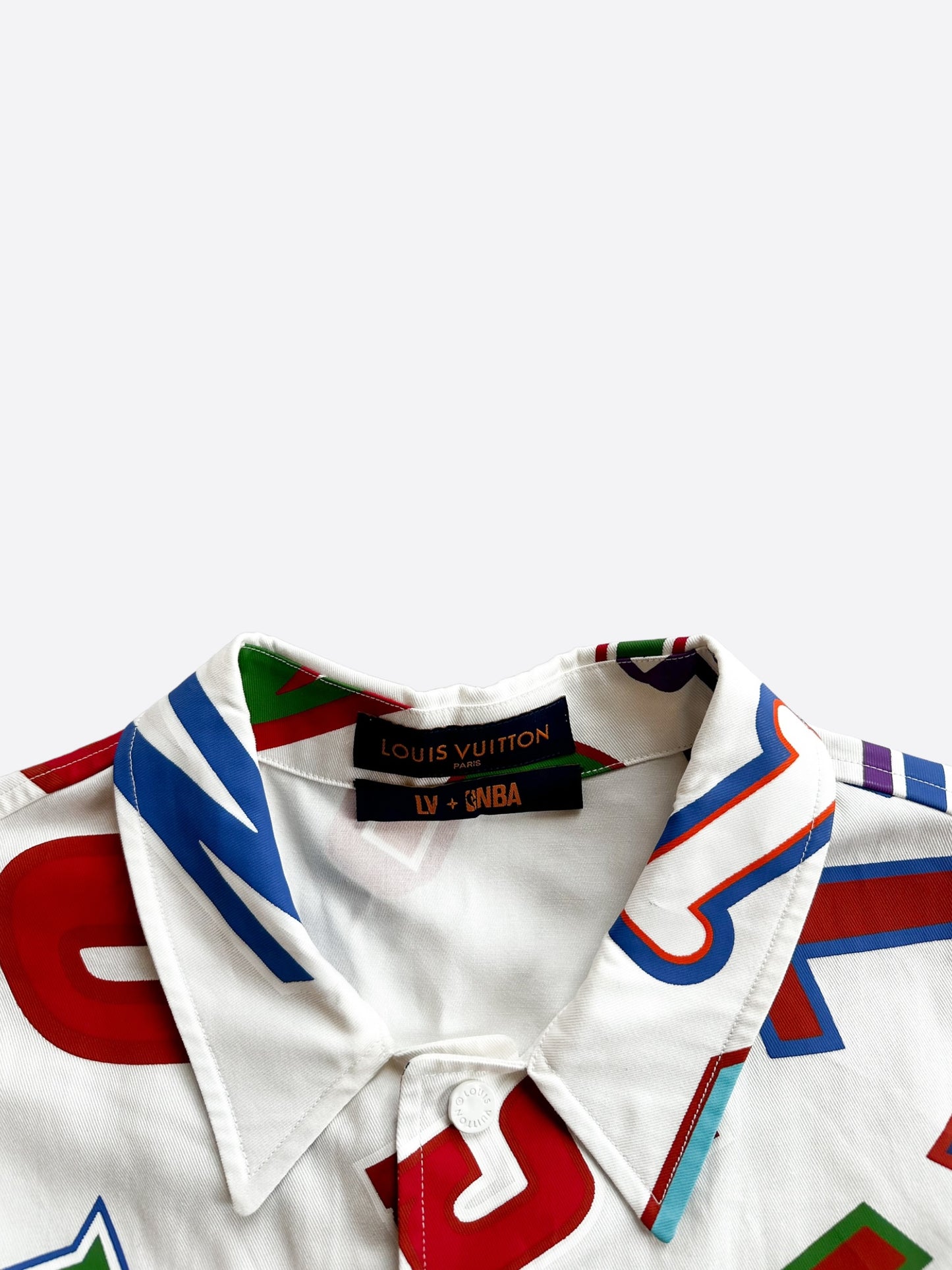Louis Vuitton NBA White Multicolor Letters Button Up Shirt