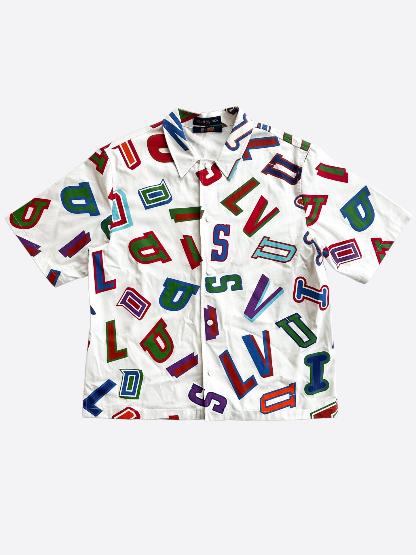 Louis Vuitton NBA White Multicolor Letters Button Up Shirt