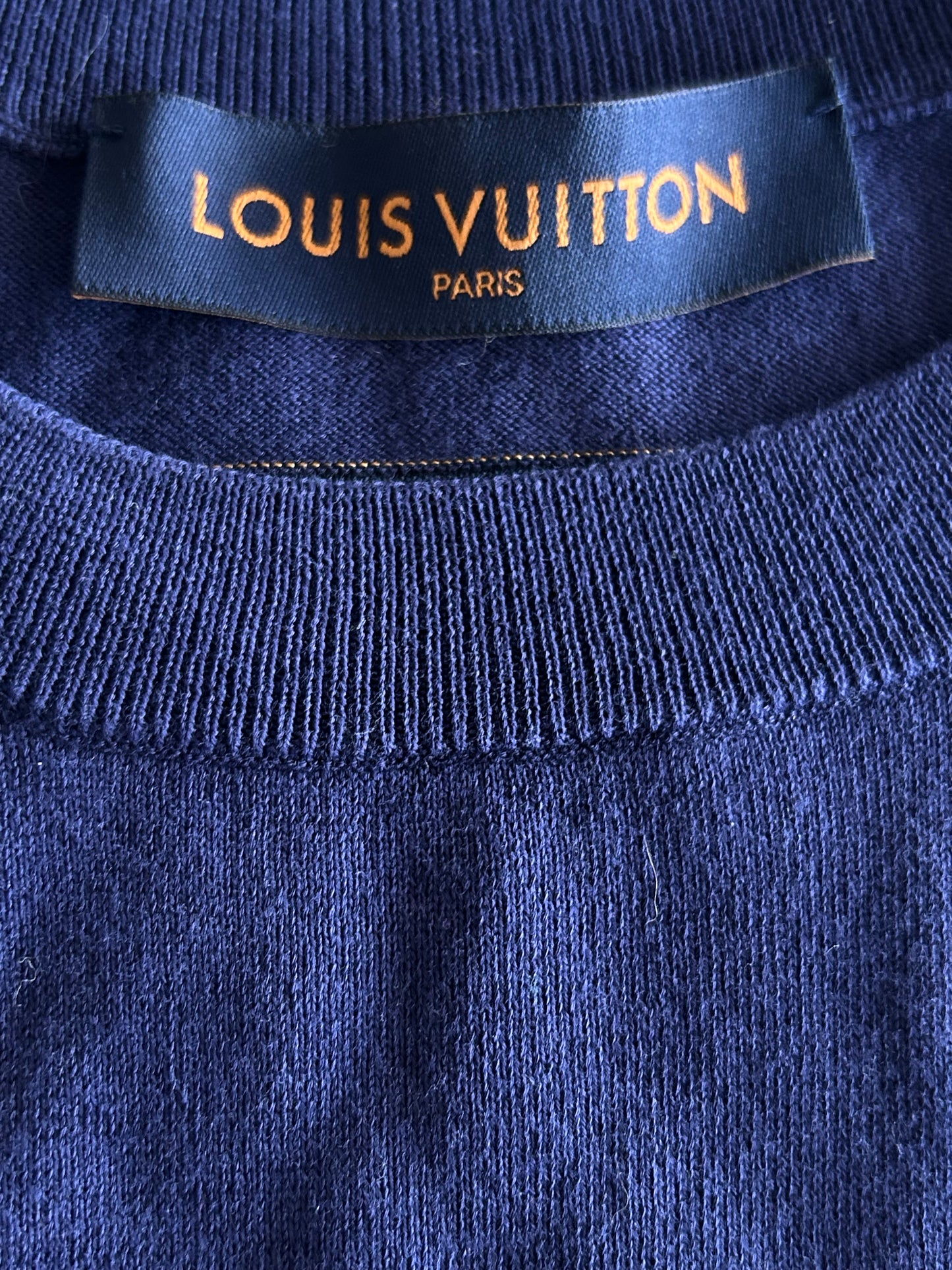 Louis Vuitton Blue & White Script Logo Intarsia T-Shirt