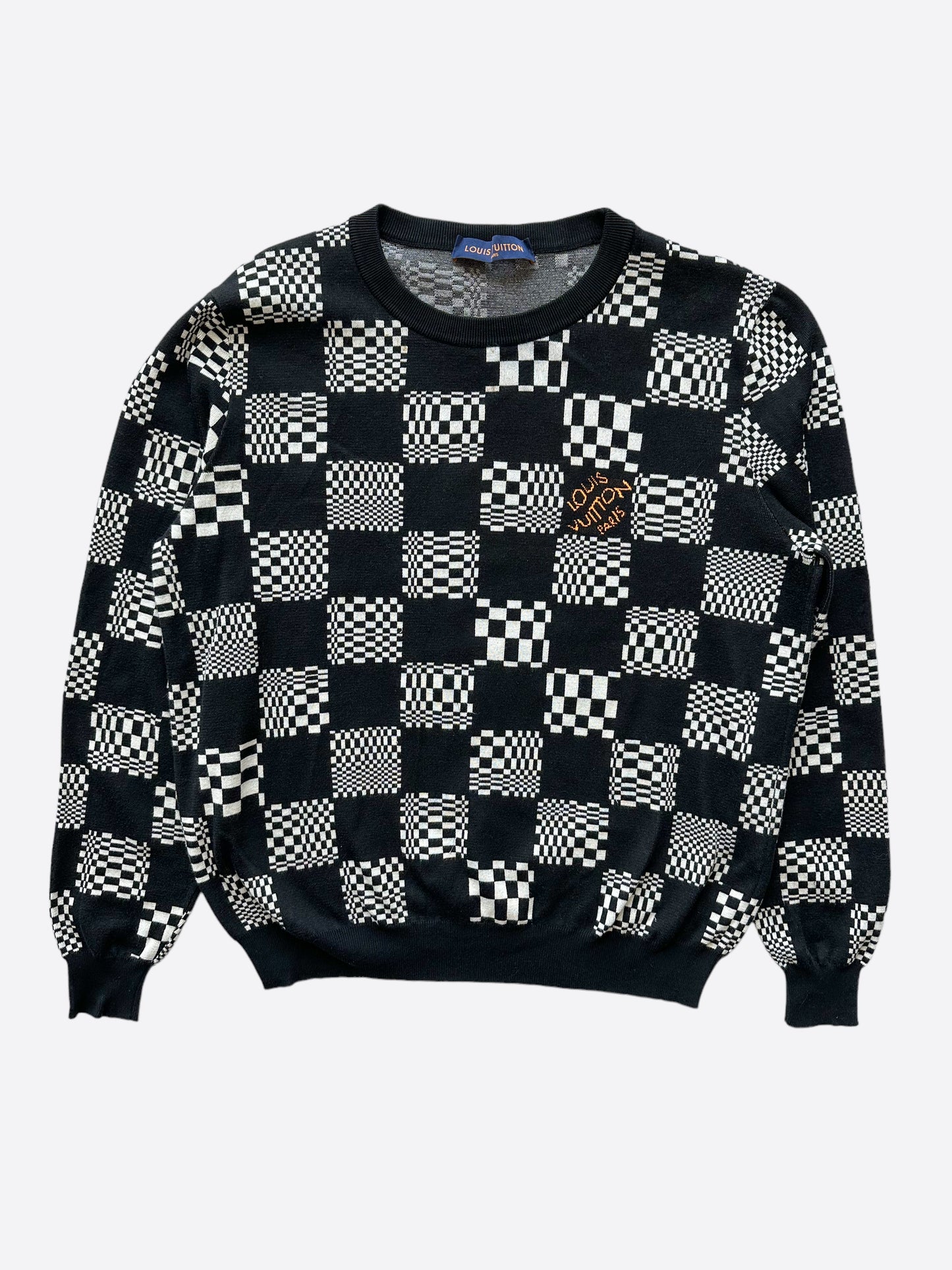 Louis Vuitton Black & White Distorted Damier Sweater