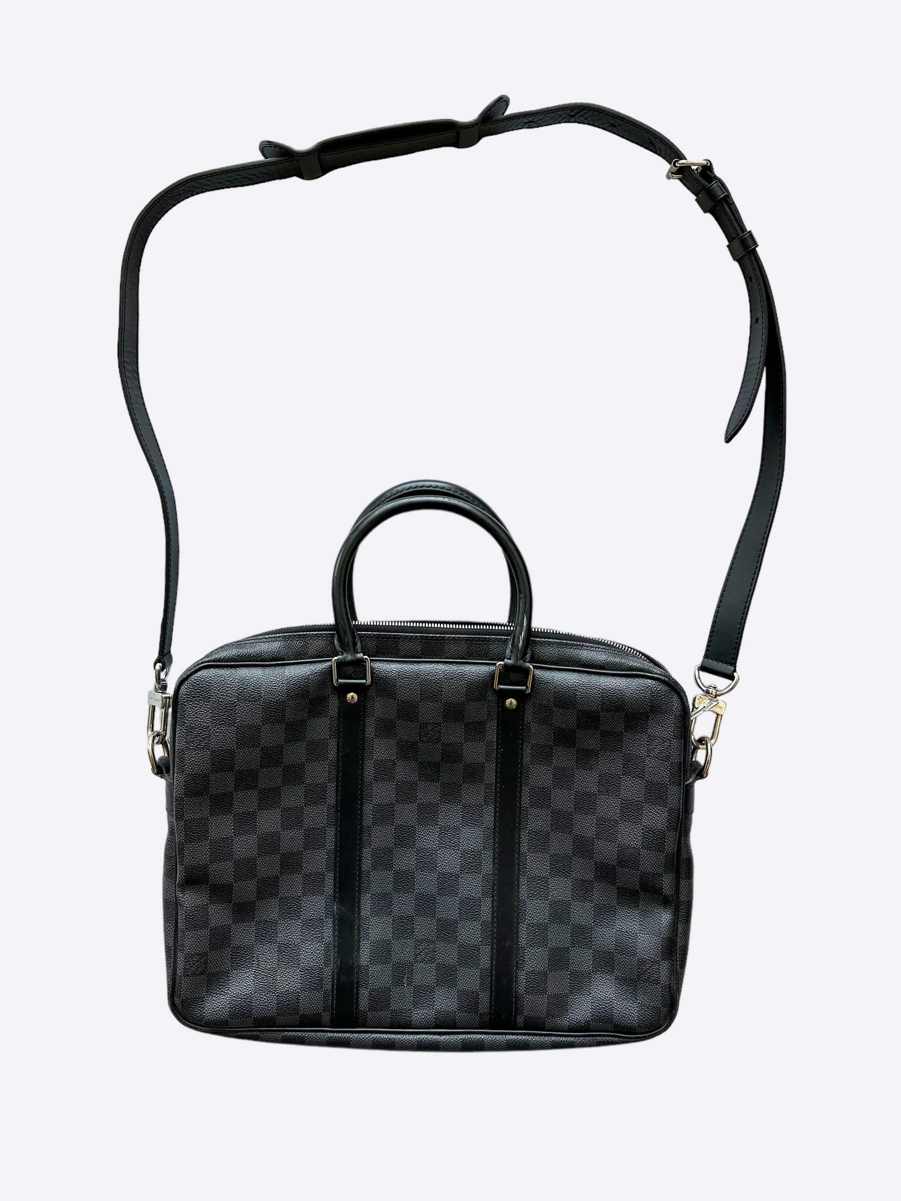 Louis Vuitton Black Leather Voyage PM Luggage Strap Silver Hardware 