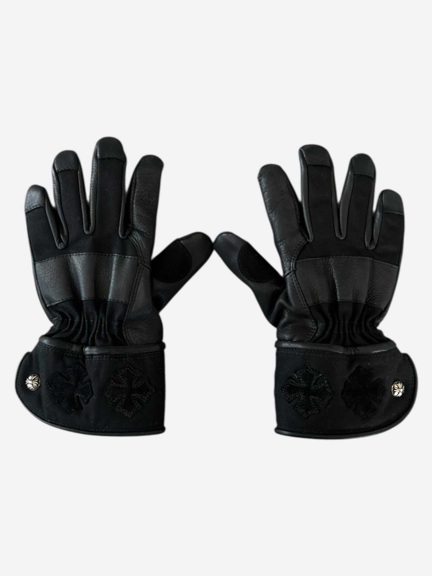 Chrome Hearts Black Leather Cross Patch Gloves