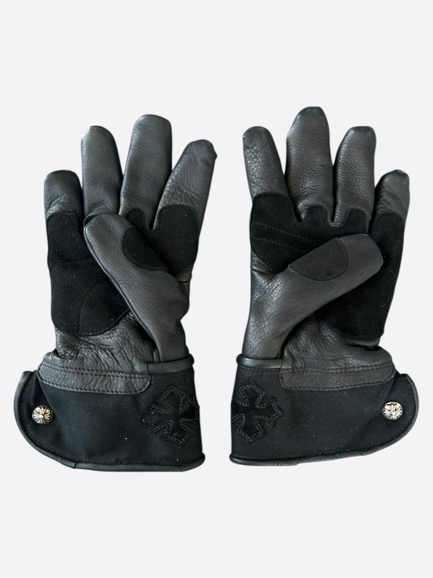 Chrome Hearts Black Leather Cross Patch Gloves