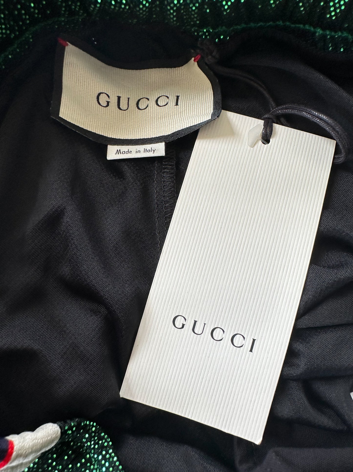 Gucci Metallic Green Logo Striped Trackpants