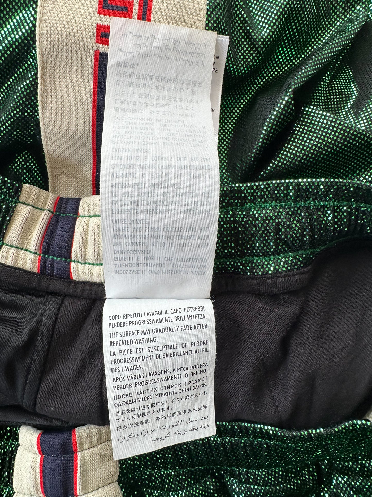 Gucci Metallic Green Logo Striped Trackpants