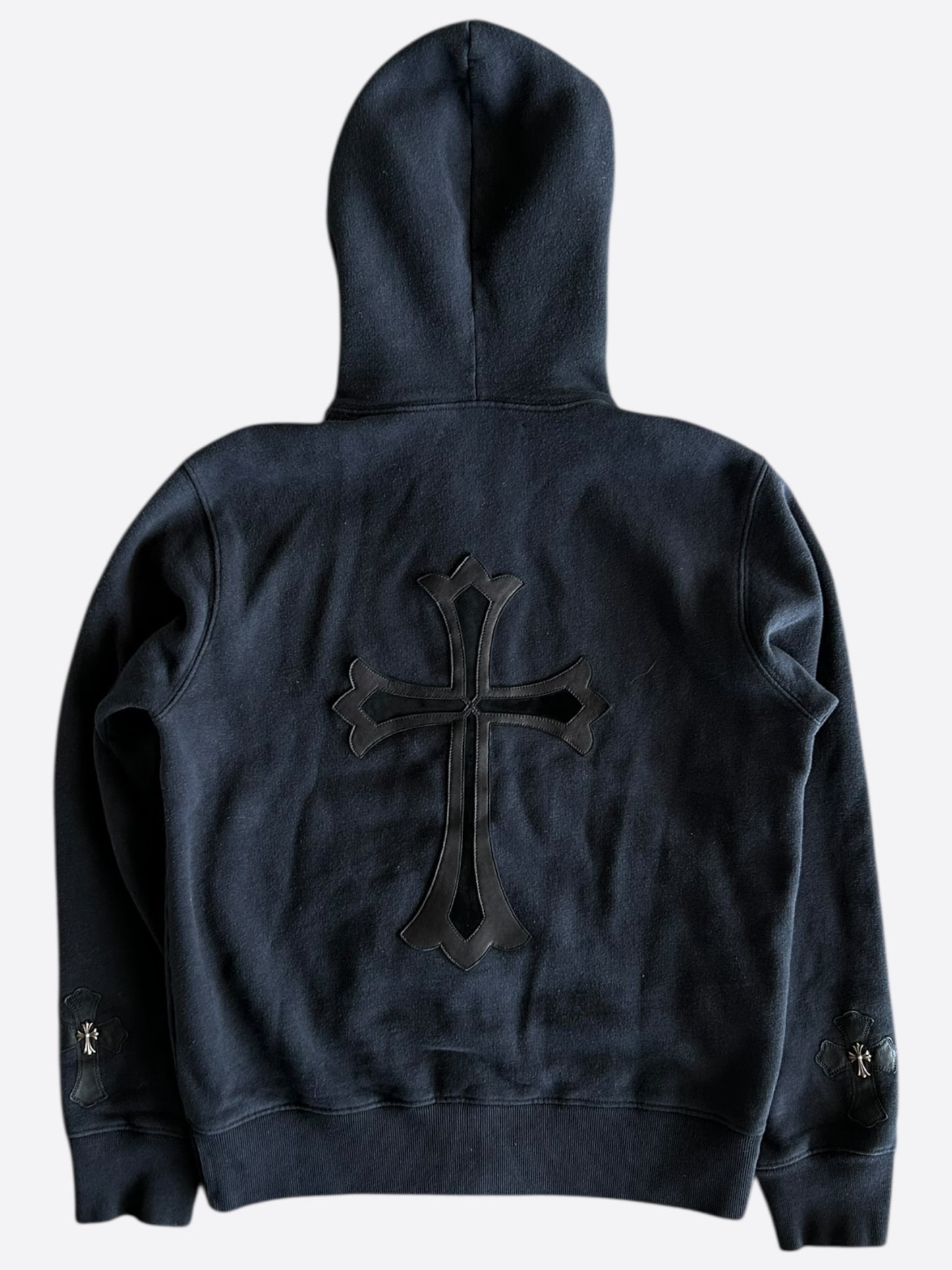 Chrome Hearts Black Leather Triple Cross Patch Zip Up Hoodie