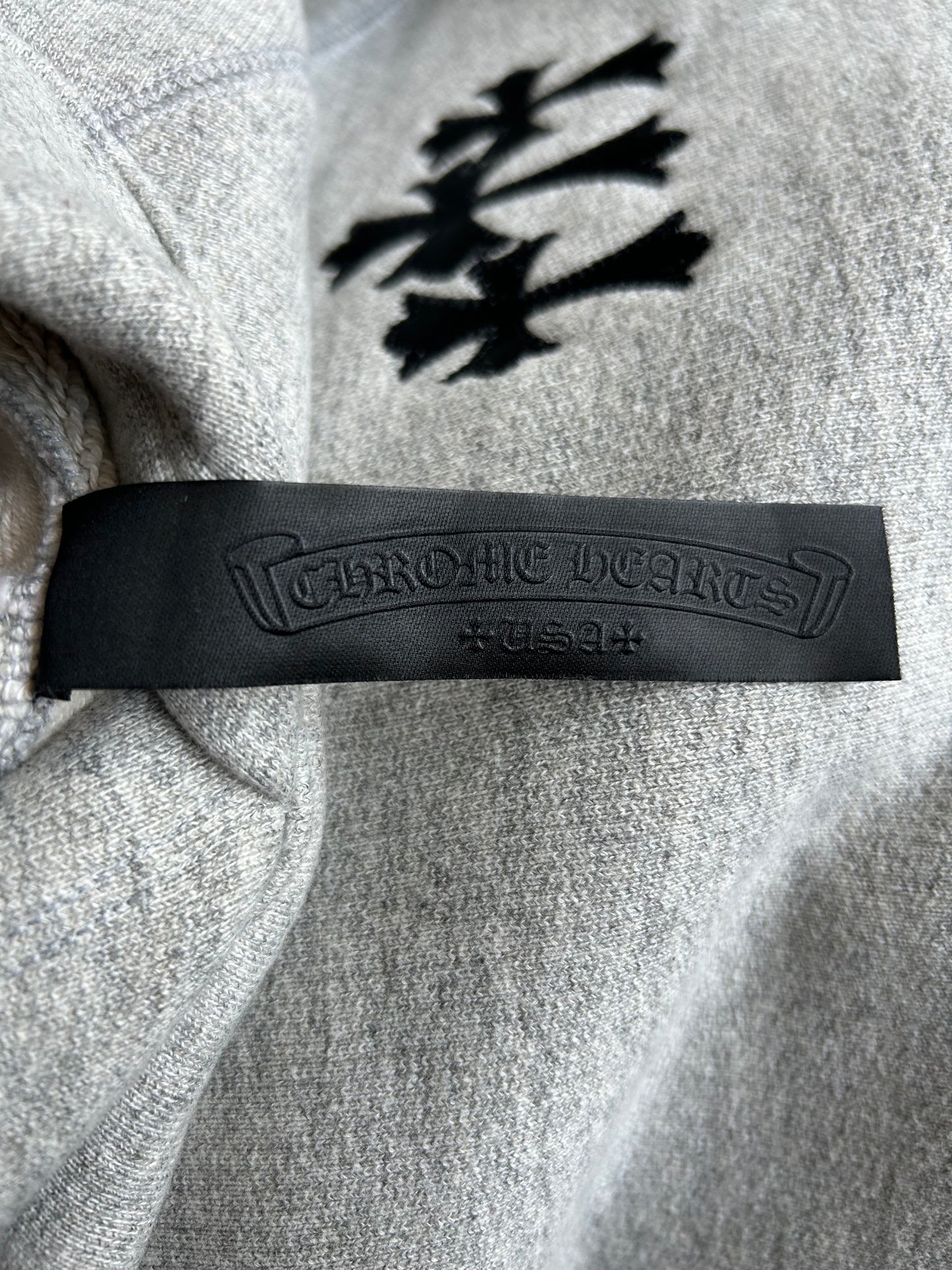 Chrome Hearts Grey & Black Triple Cross CH Logo Embroidered Hoodie