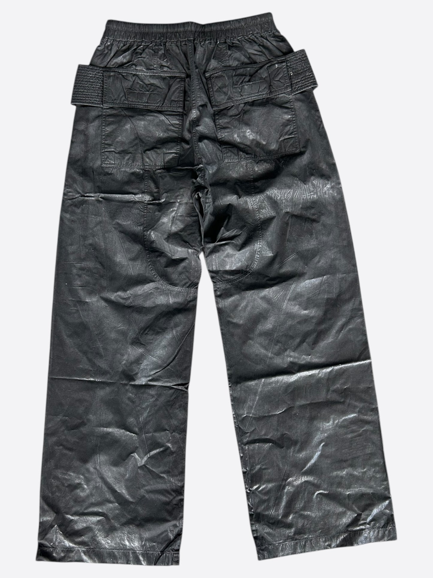 Rick Owens Coated Black Creatch Wide Cargo Pants