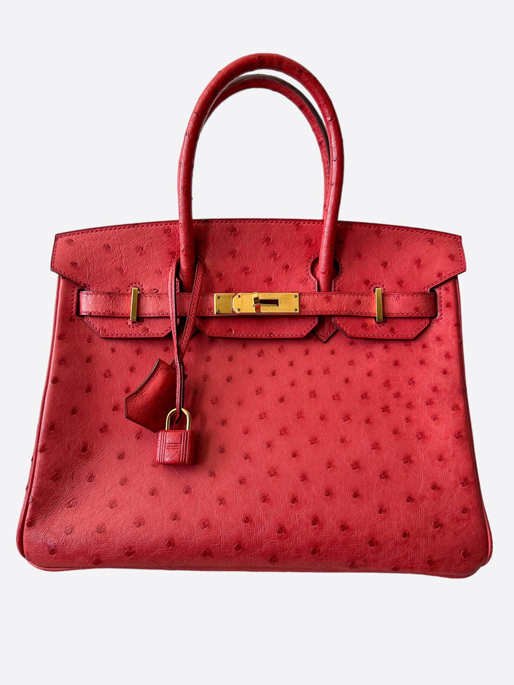 Hermes Kelly Bag Ostrich Leather Gold Hardware In Red