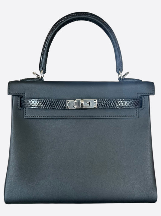 Hermes Black Swift & Lizard Touch Kelly 25