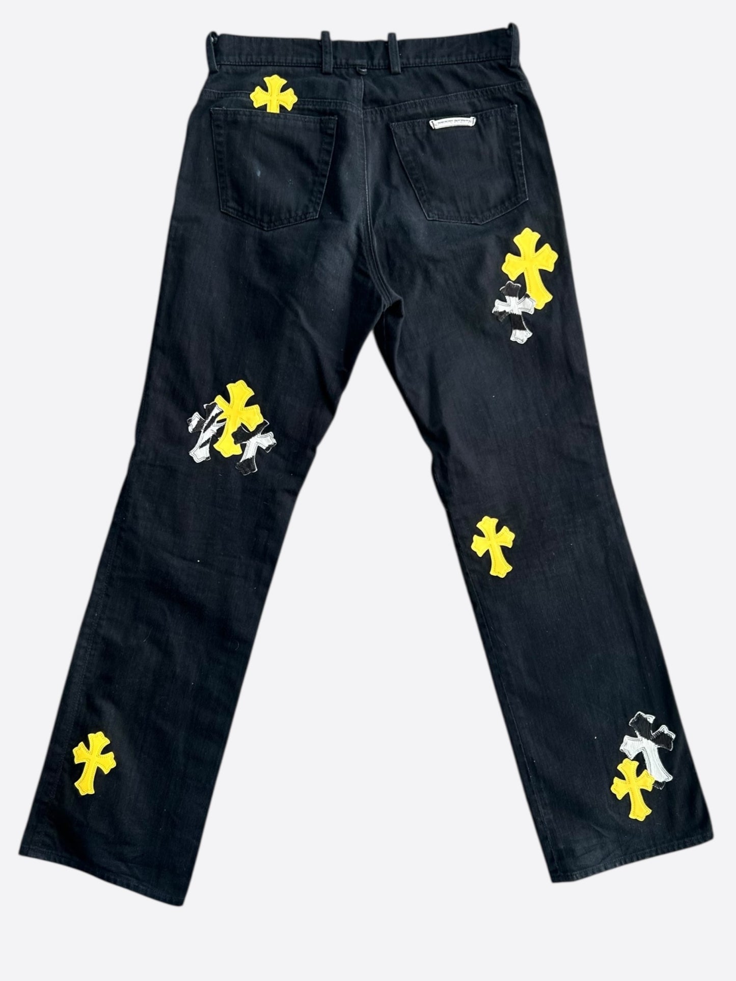 Chrome Hearts Black Cow & Yellow Cross Patch Fleur Jeans