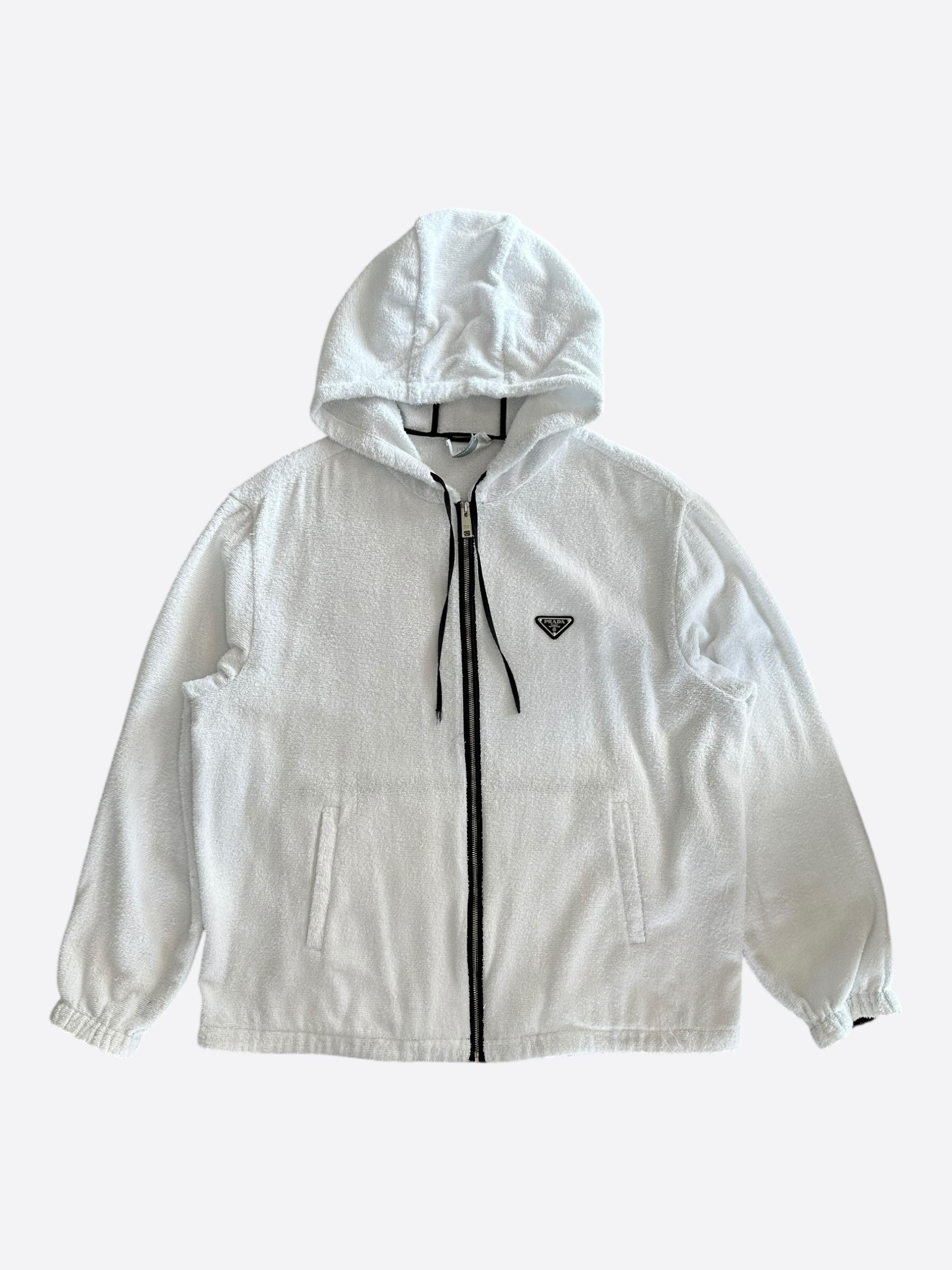 Prada White & Black Towel Logo Zip Up Hoodie – Savonches
