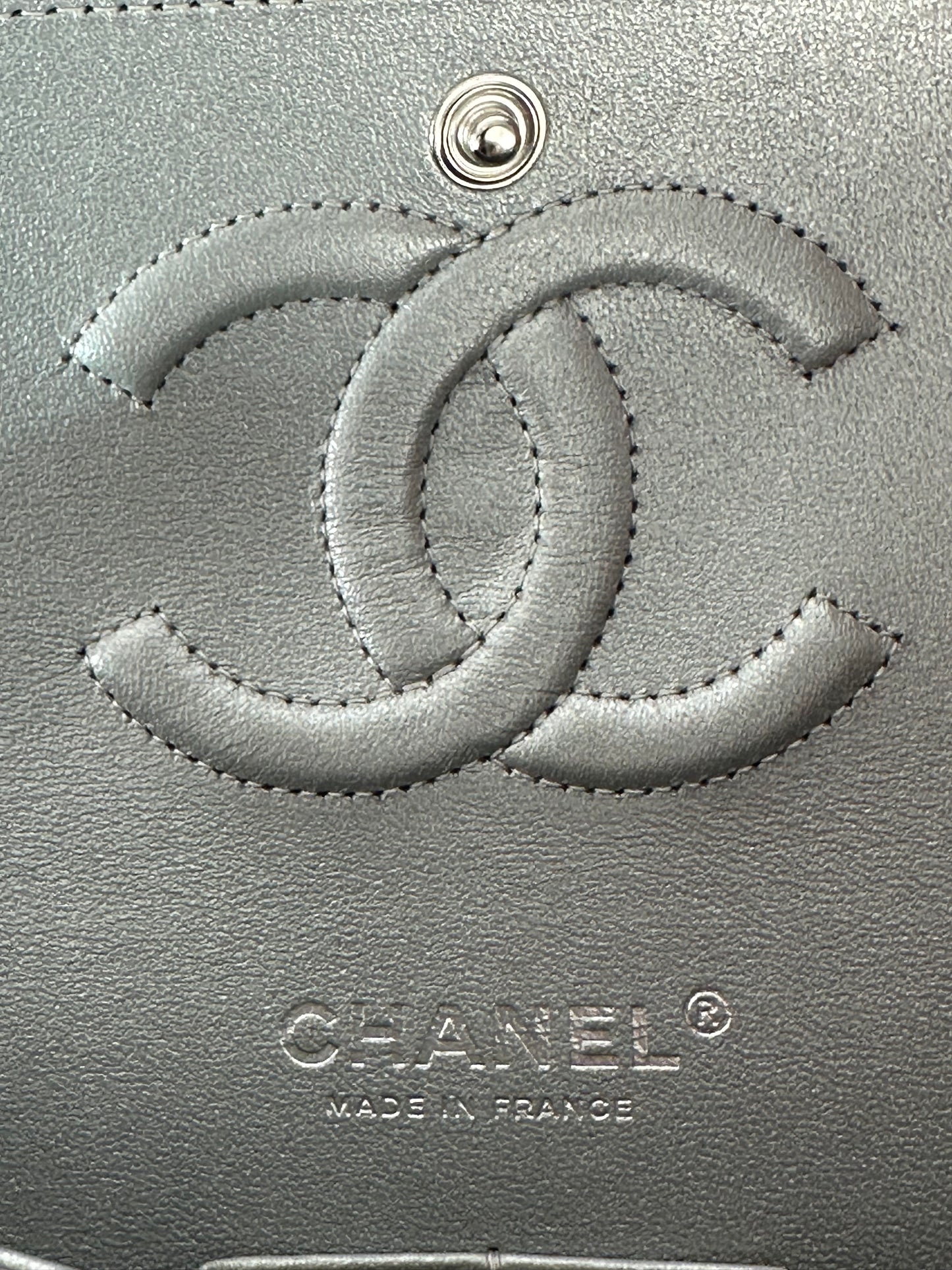 Chanel Silver Quilted Medium Flap Bag