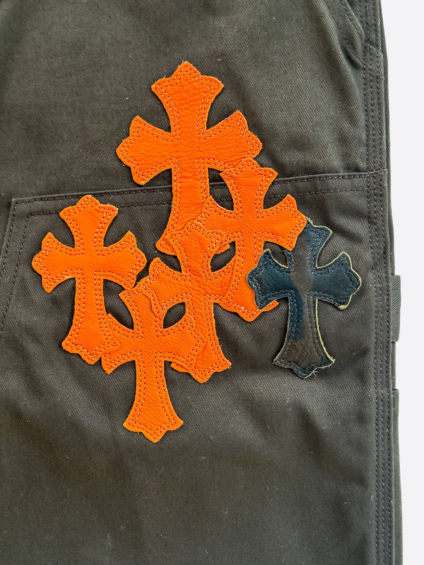 Chrome Hearts Brown & Orange Cross Patch Carpenter Jeans