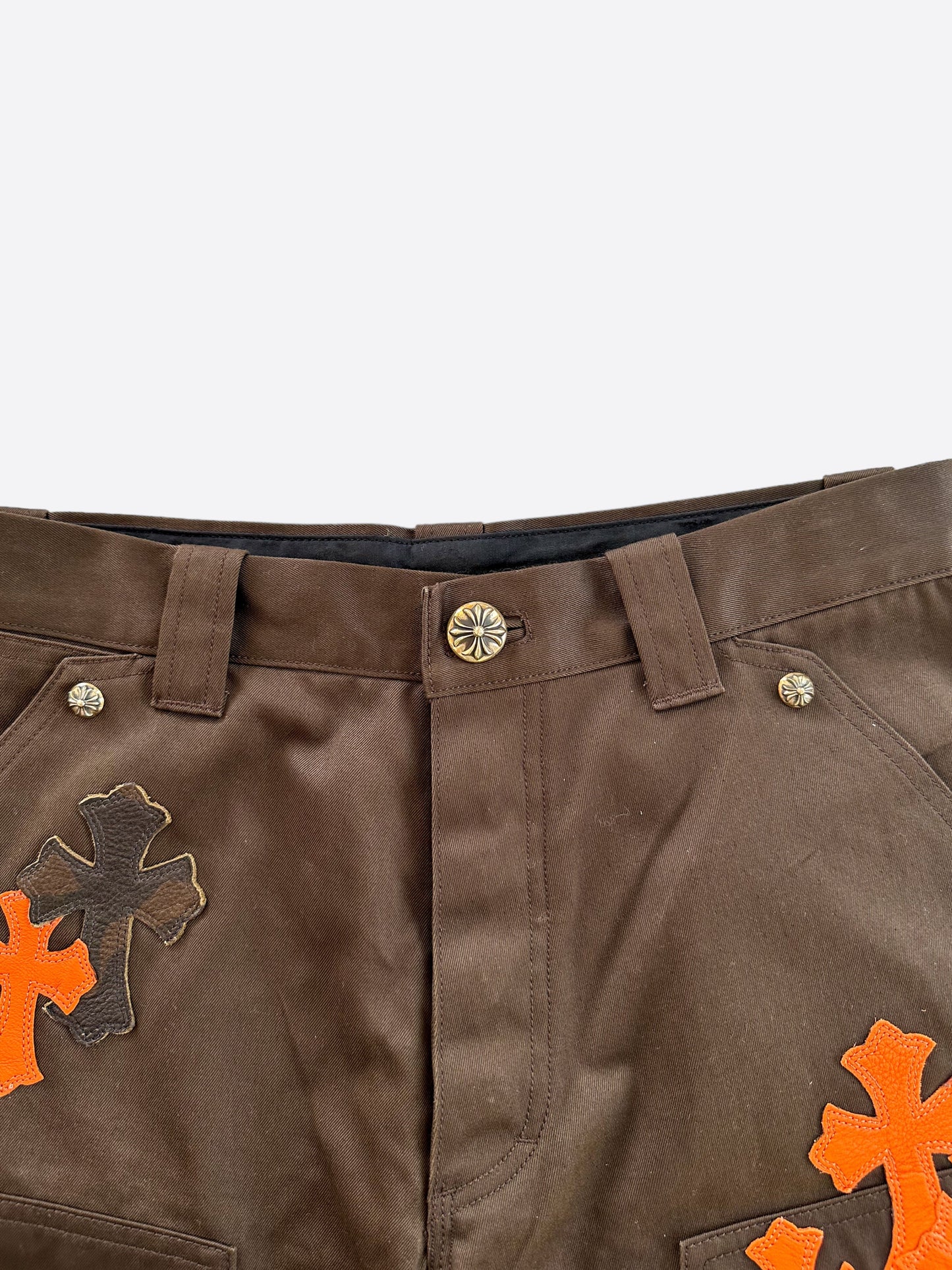 Chrome Hearts Brown & Orange Cross Patch Carpenter Jeans