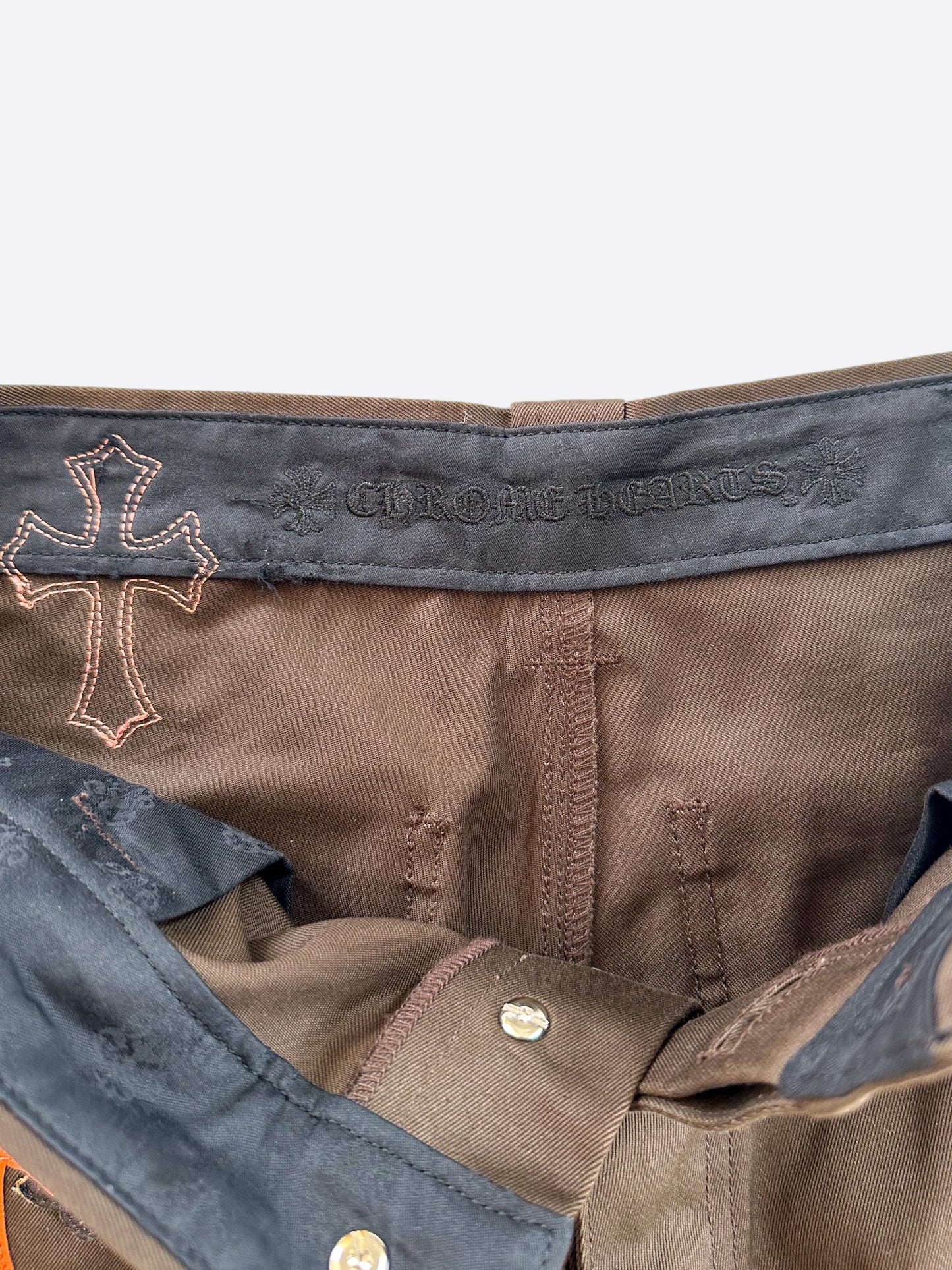 Chrome Hearts Brown & Orange Cross Patch Carpenter Jeans