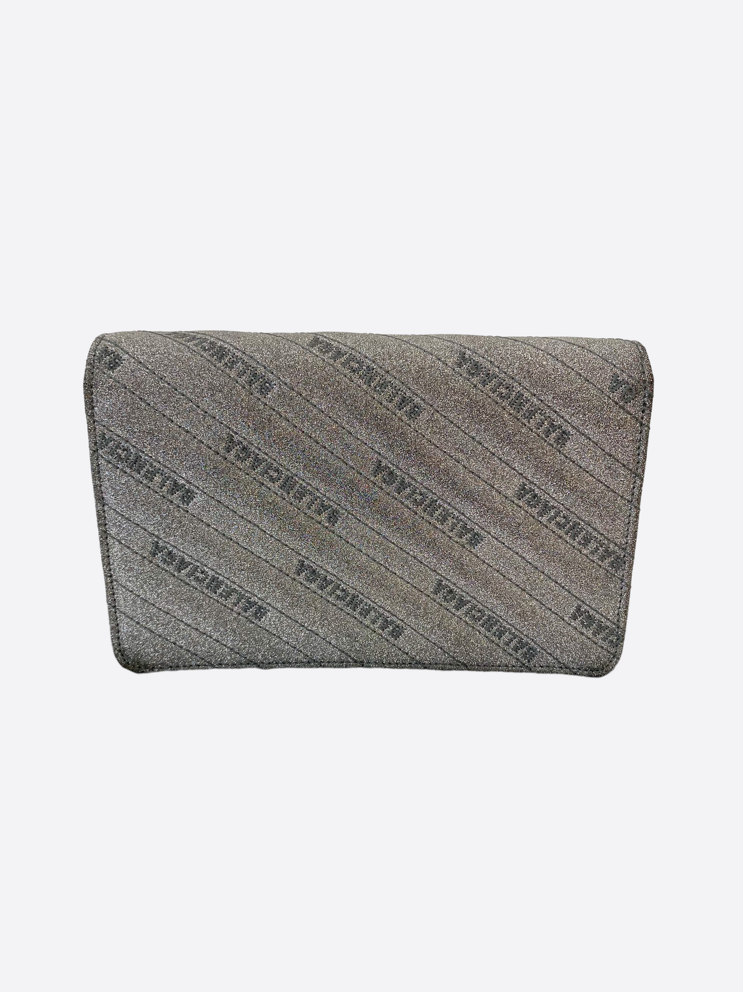 Balenciaga BB Silver Glitter Chain Wallet