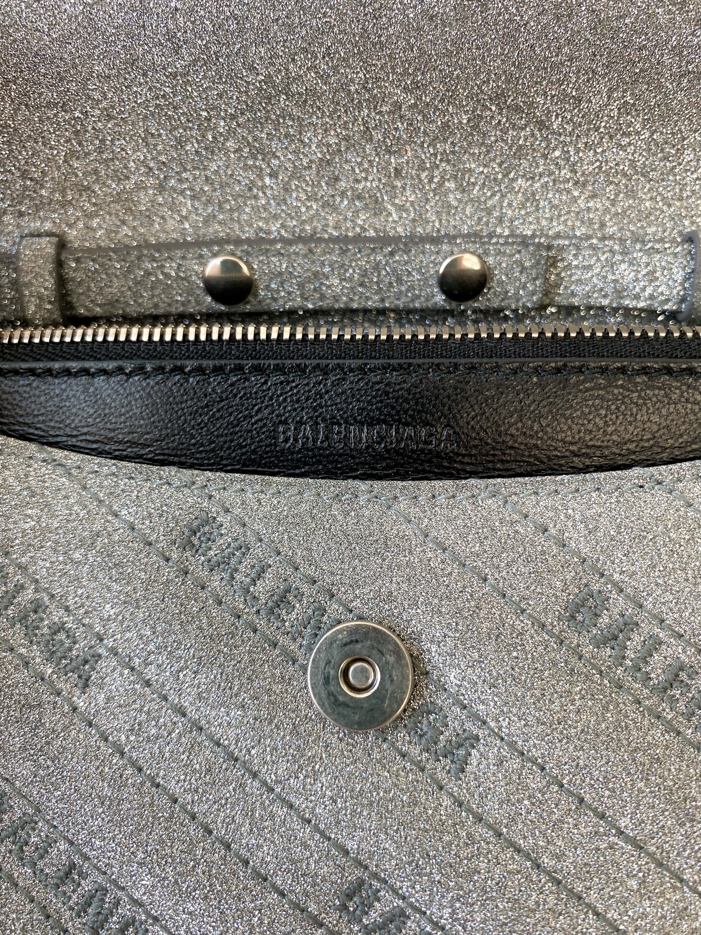 Balenciaga BB Silver Glitter Chain Wallet