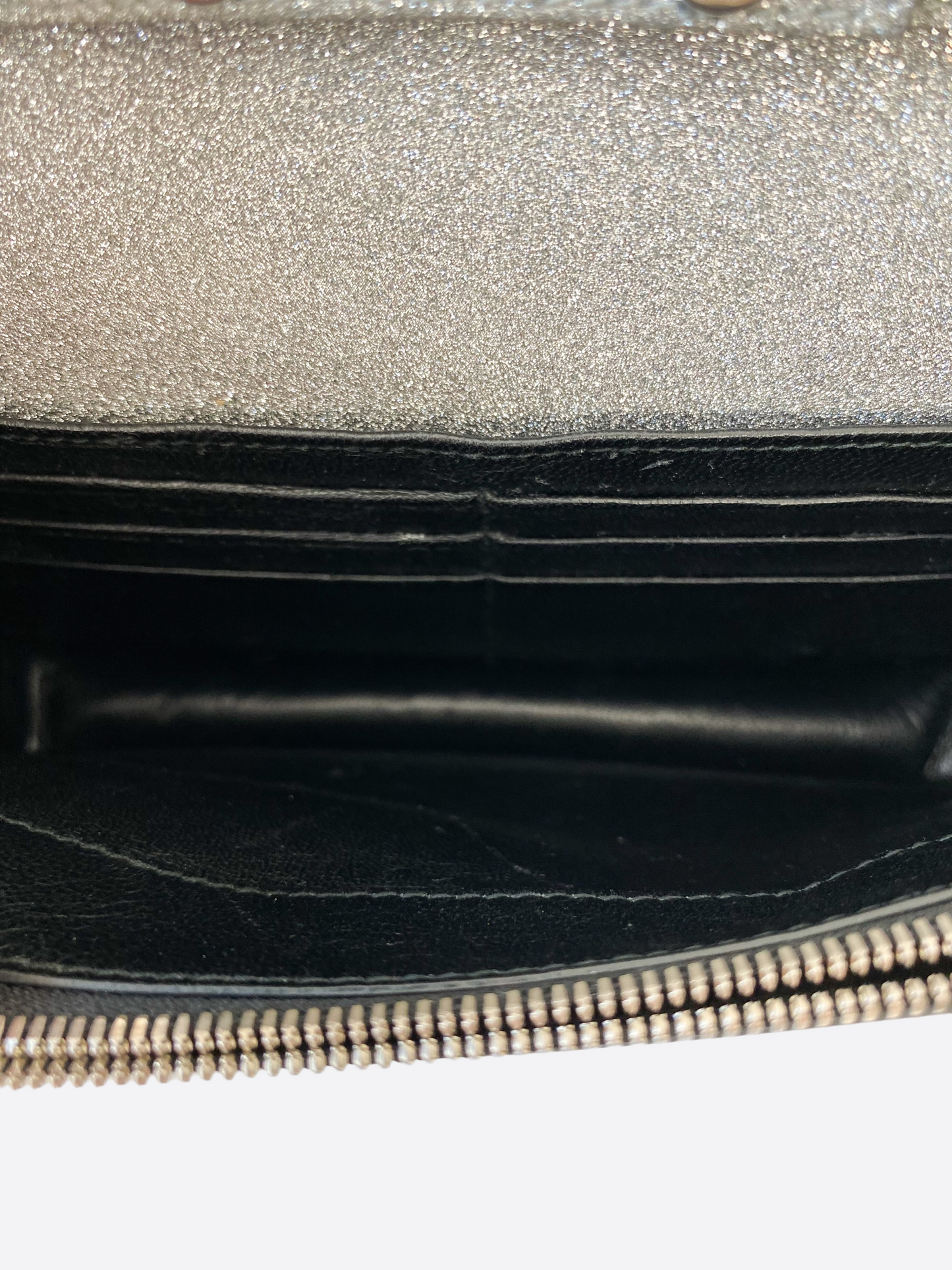 Balenciaga BB Silver Glitter Chain Wallet