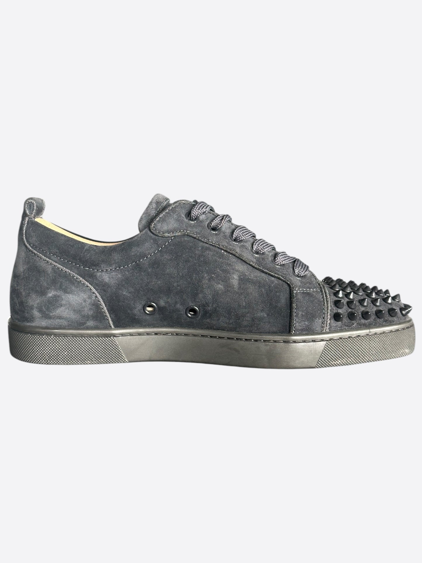 Christian Louboutin Grey Velour Junior Spikes Sneakers