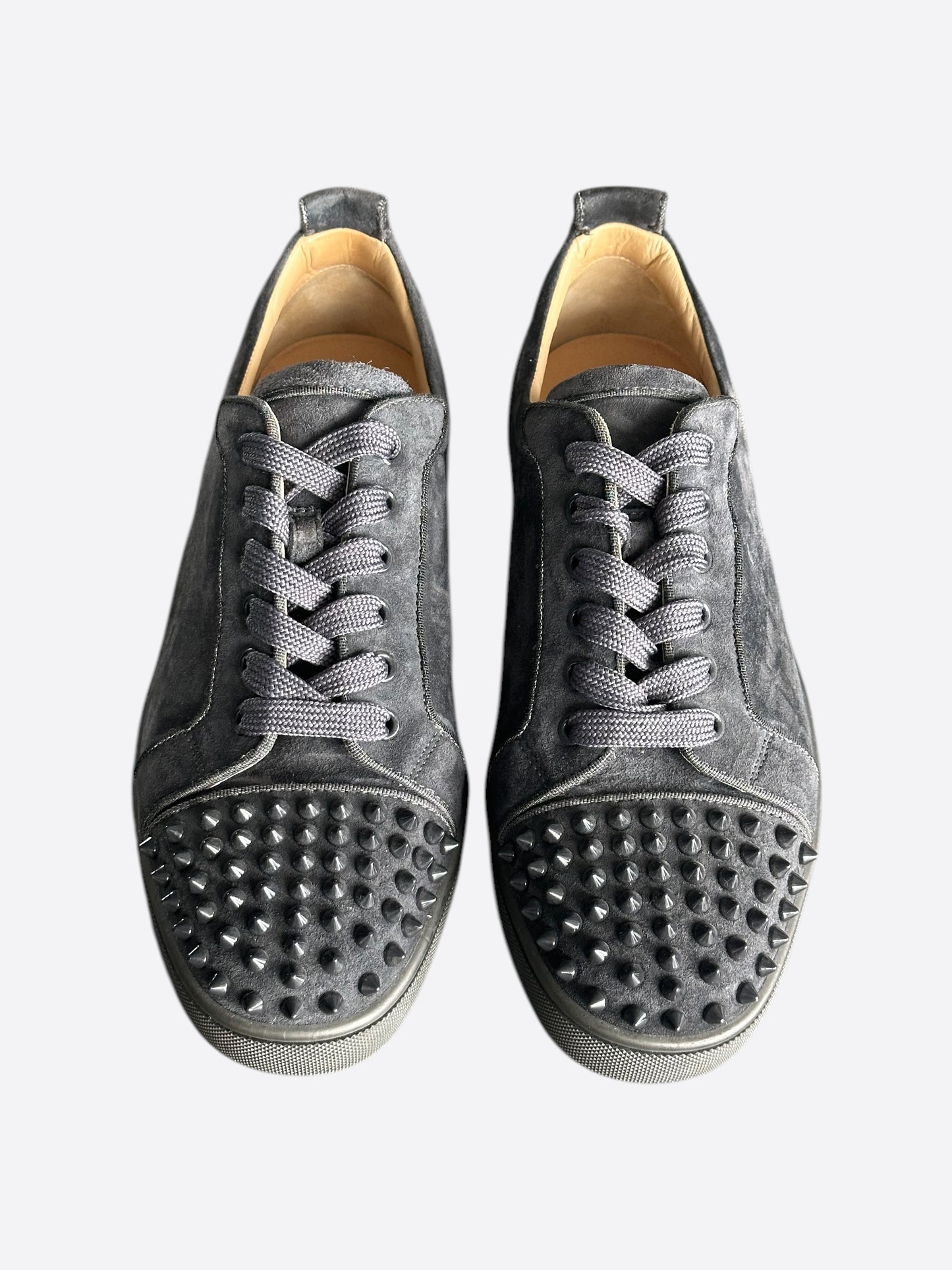 Christian Louboutin Grey Velour Junior Spikes Sneakers