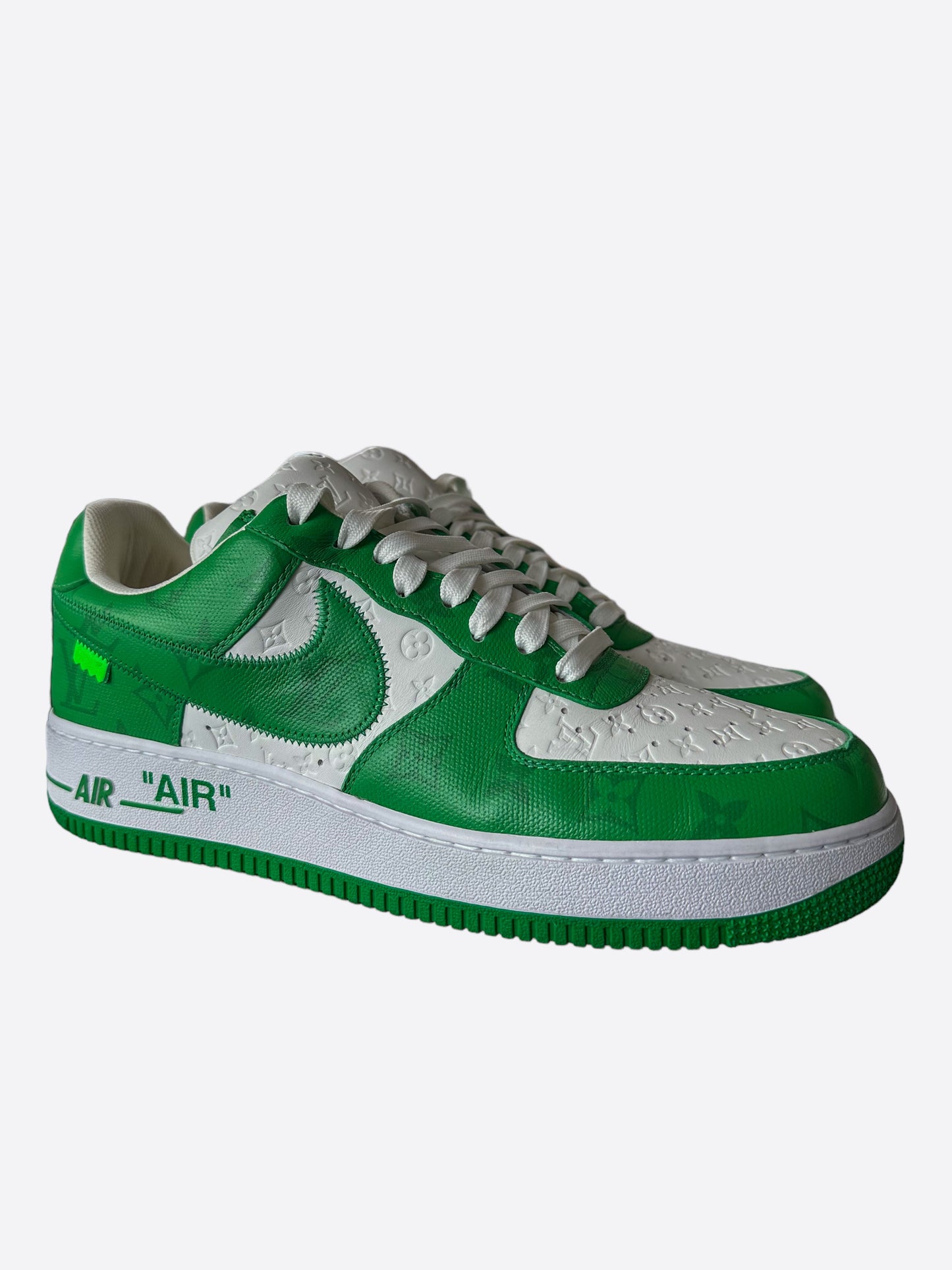 Louis Vuitton Green & White Air Force 1 Monogram Sneakers