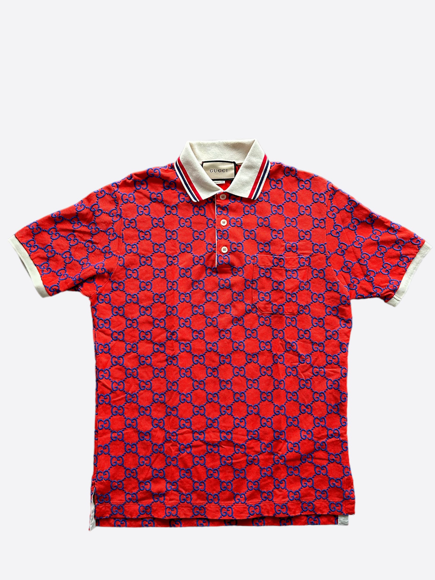 Gucci Red & Blue GG Monogram Polo T-Shirt
