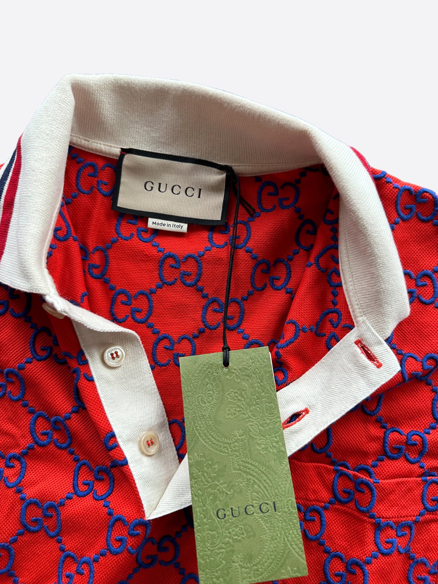 Gucci Red & Blue GG Monogram Polo T-Shirt