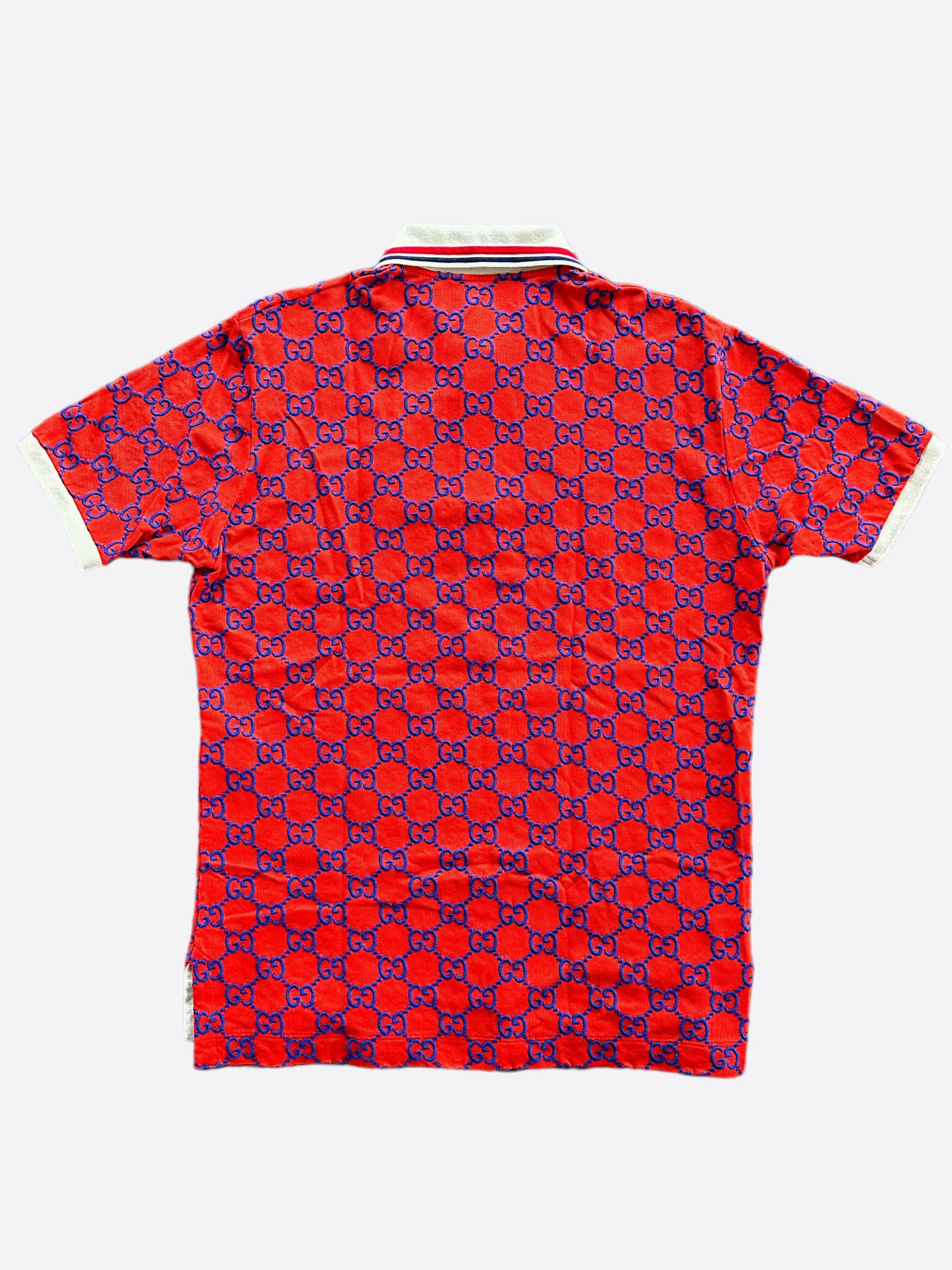 Gucci Red & Blue GG Monogram Polo T-Shirt