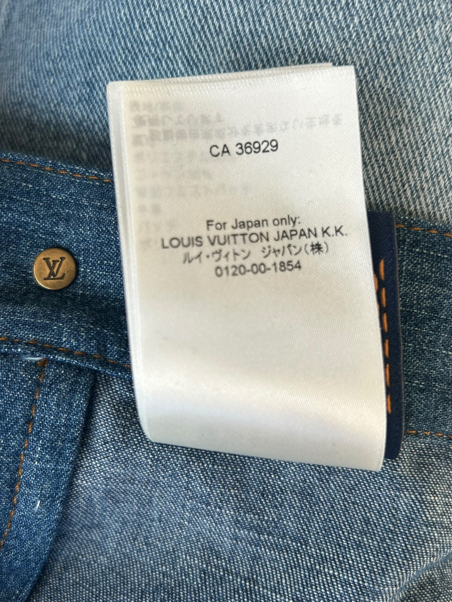 Louis Vuitton Blue & Gold Embroidered Logo Denim Shorts